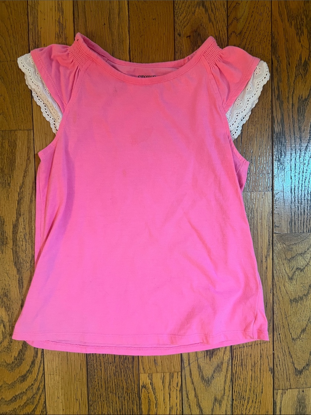 crown & ivy Hot Pink Tank with White Eyelet Cap Sleeves